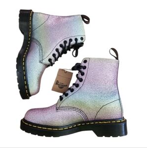 Dr. Martens Pascal Glitter pastel rainbow lace-up boots NWT